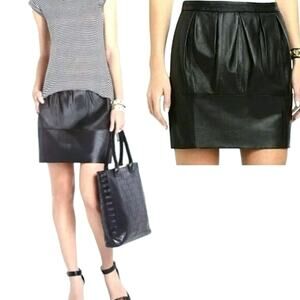 BCBGMaxAzria Women’s Skirt Black Lamb Leather Mini Minimalist Luxe Y2K Revival L